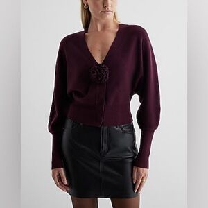 NWT Express V-neck Rosette Cardigan - size Small
